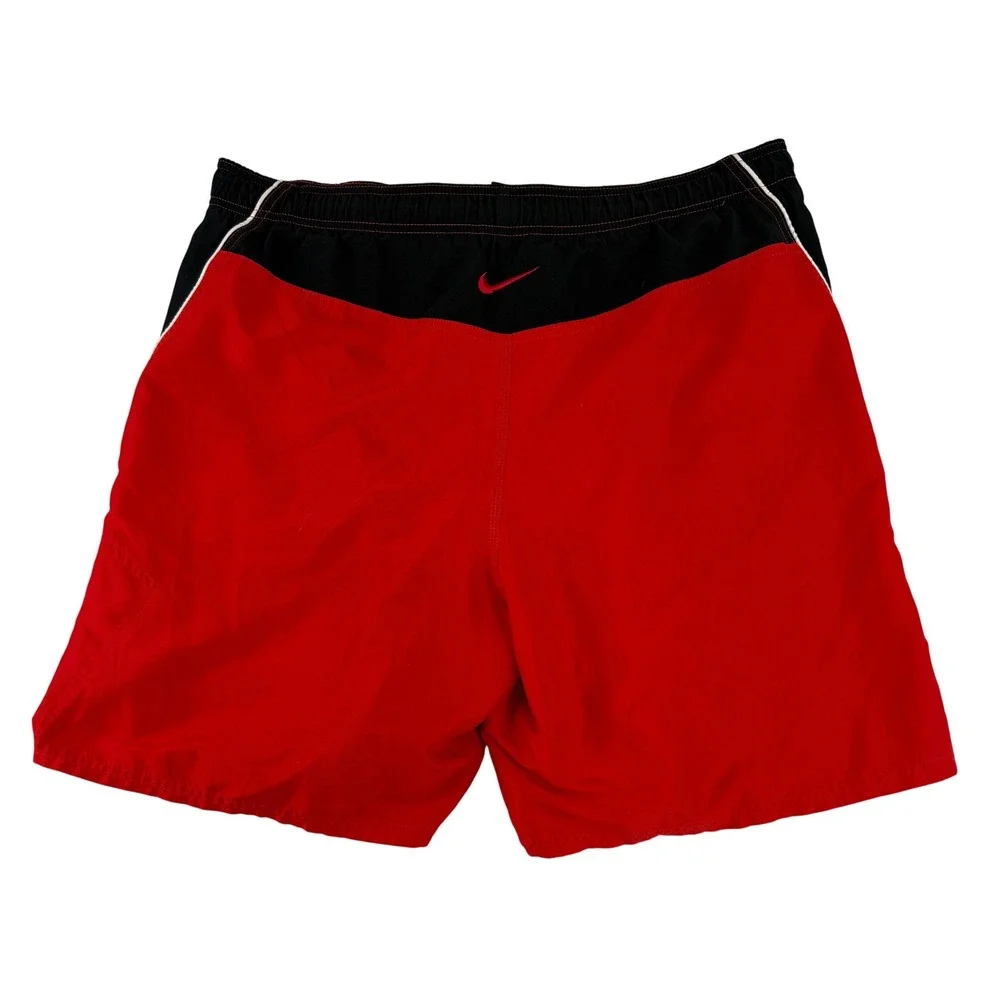 Nike Swim Trunks Mens XL Red Black‎ Board Shorts Mesh Lined Drawstring Logo